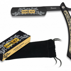 Couteau rasoir old « RainBlack  lame de 13.5 cm Design tribal