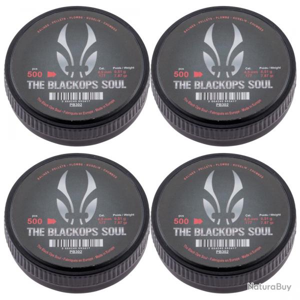 Boite de 500 Plombs 4.5 mm Black Ops Soul Tte pointue par 4
