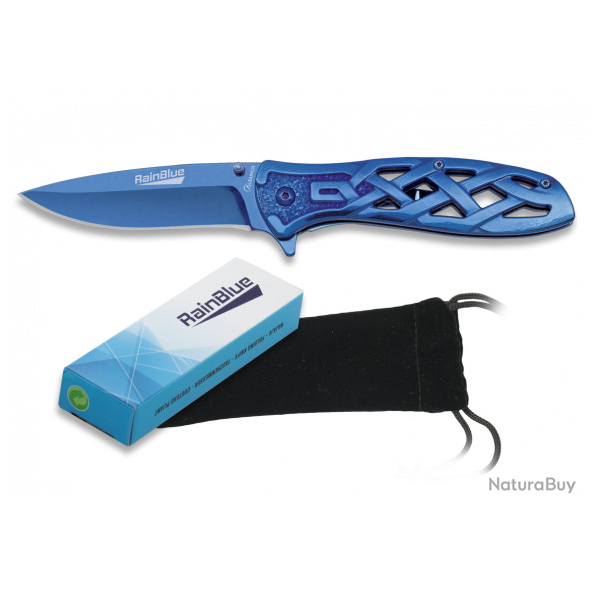 Couteau pliant de poche lame de 8.6 cm   RainBlue  manche perfoli couleur bleu