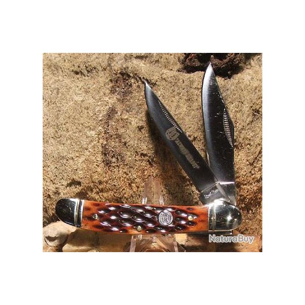 RR043 Couteau Rough Rider Copperhead Amber Bone 2 Lames Acier 440