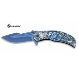 Couteau Pliant Crane bleu 3D  Lame de 9 cm décoré