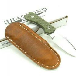 BRAD02 Couteau Bradford Knives Guardian 3 Lame Acier N690 Manche G-10 Green Etui Cuir Made USA