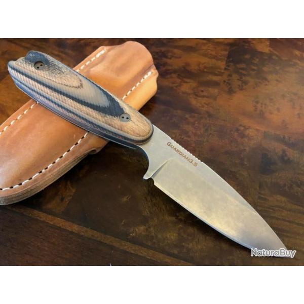 BRAD35S115 Couteau Bradford Knives Guardian 3.5 Lame Acier N690 Manche G-wood Etui Cuir Made USA