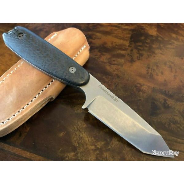 BRAD35T114 Couteau Bradford Knives Guardian 3.5 Tanto Acier N690 Manche Fibre Carbone Etui Cuir USA