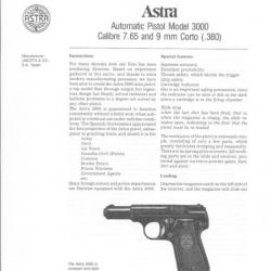 notice pistolet ASTRA 3000 (envoi par mail) 7.65 et 9 court 380 - VENDU PAR JEPERCUTE (m223)