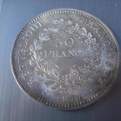 Pièce argent  50 Francs  HERCULE 77 TBE. Signée Dupré.