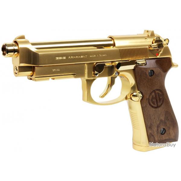 Edition limite rplique GBB pistolet GPM92 GP2 gaz 0,9J Or et bois - GOLD