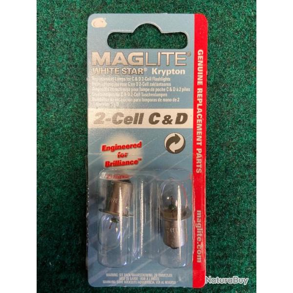 2 Ampoules de rechange  pour torche Maglite C ou D - Modle : 2 Cell