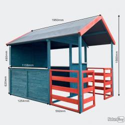 -Maison/ Cabane de jeux pour enfants XL 146x195x156cm en rouge/bleu jardin ou animaux NON DISPO