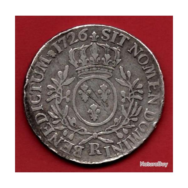Pice de Monnaie Royale  France LOUIS XV cu dit "aux branches d'olivier" 1726 Orleans Argent