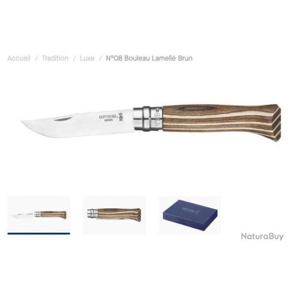 Opinel N08 Collection Bouleau Lamell Brun