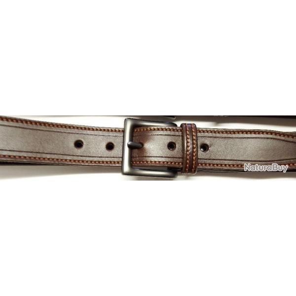 CEINTURON SPORTMAN CUIR marron fonc  en 40mm de large (fabrication artisanale franaise)