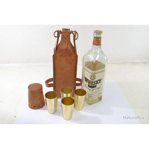 Rare bouteille de Whisky Allemagne de l'EST DDR SMOKY SPRING Nordbrand Nordhausen avec gaine cuir