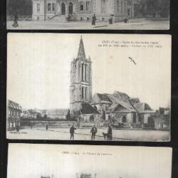 creil cartes postales anciennes lot de 6 cpa , église , hotel de ville, chateau de laversine