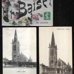 boran sur oise cartes postales anciennes lot de 5 cpa , église , baiser de boran