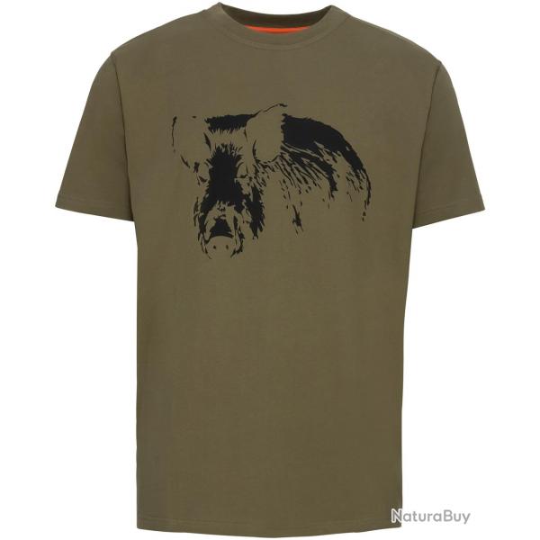 T shirt sanglier imprim Couleur Vert
