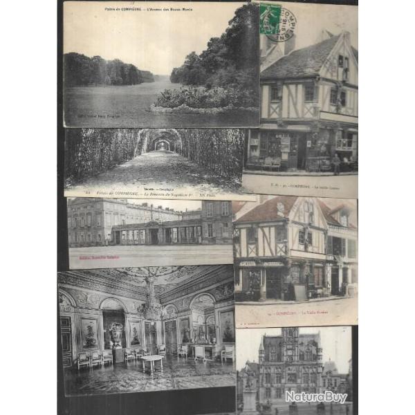 compigne oise cartes postales anciennes lot de 34 cpa , chateau int et ext , hotel de ville , parc,