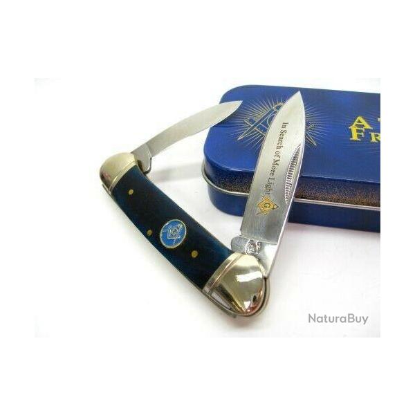 RR1224 Couteau Rough Rider Canoe Masonic Series 2 Lames Acier 440 Manche Os