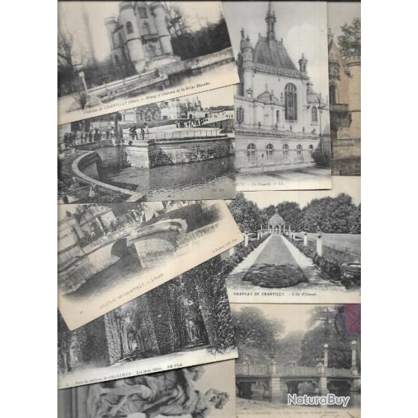 chateau de chantilly lot de 132 cartes postales anciennes  , intrieur extrieur , muse cond