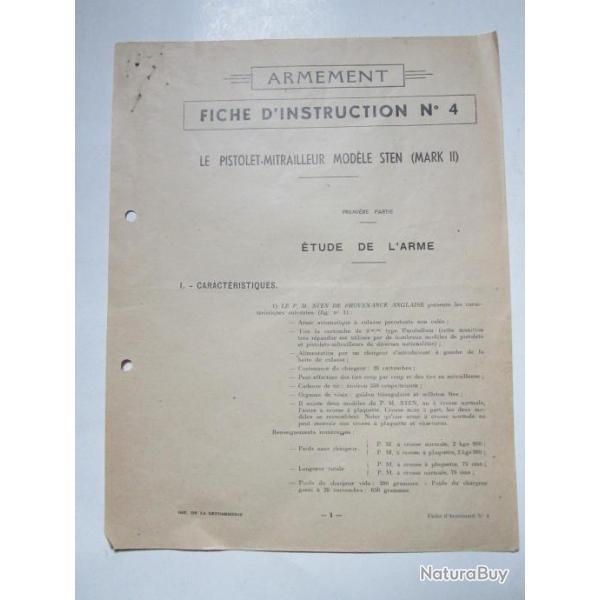FICHE INSTRUCTION SUR PM STEN MARK II - NOTICE PDF