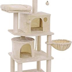 Arbre à chat colonne en sisal panier et 2 niches tour à chat pour chats 12_0000144