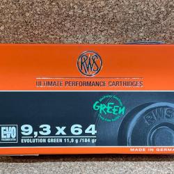 1 BOITE DE MUNITIONS RWS 9,3x64 EVO GREEN 11,9 GR