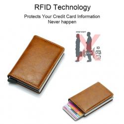 Porte Carte Protection RFID Métal et Cuir Marron