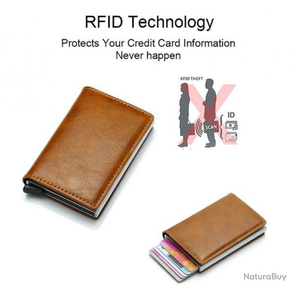 Porte Carte Protection RFID Mtal et Cuir Marron
