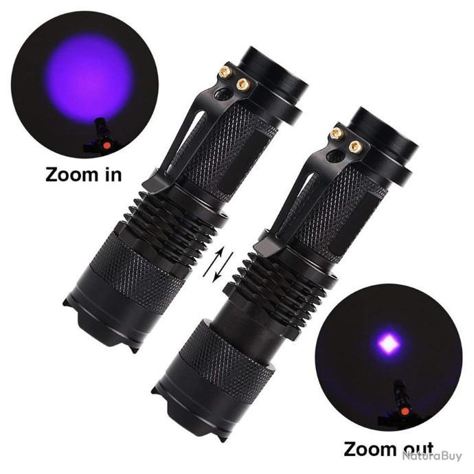 Mini Lampe Torche Poche LED Zoom Ultra Violet Lumière Noire