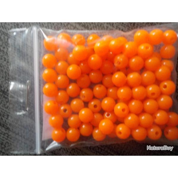 lot de 100  perles orange de 6 mm  pour montage ligne peche en mer