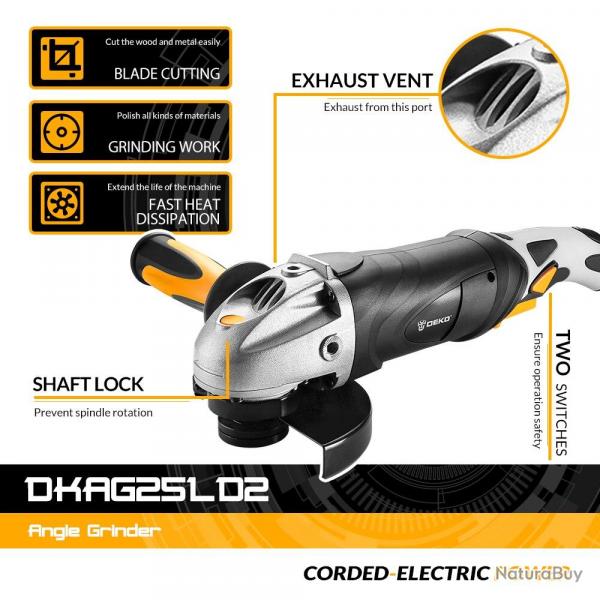 Meuleuse d Angle Pro 125mm 11000t/mn, Modele: DKAG25LD2 1600W