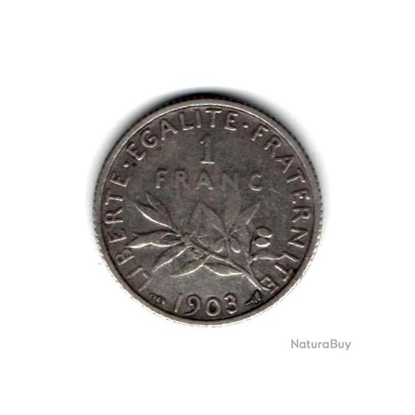 Pice De Monnaie France 1 franc Semeuse Argent 1903 Rare