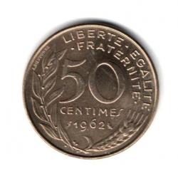 Pièce de Monnaie France 50 centimes Marianne, col à 4 plis 1962 Paris Rare