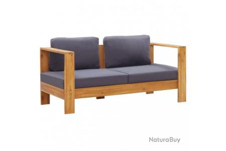 Banc De Jardin Avec Coussins 140 Cm Bois D Acacia Solide Gris Alsa Mobilier 7000638