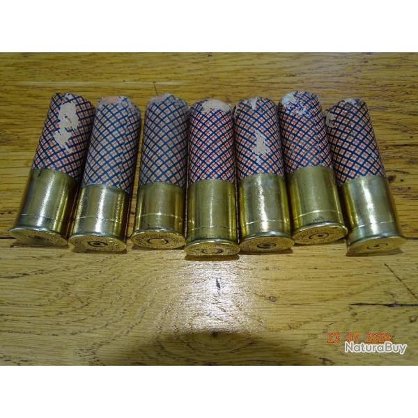 lot de 7 douilles tricolore manufrance en calibre 12 long culot