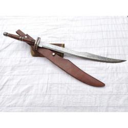 Épée 92 CM Palissandre Scimitar Lame DAMAS 512 COUCHES  avec Etui en Cuir DM500707