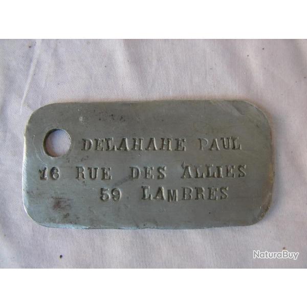 WW1/2 FRANCE PLAQUE D'IDENTIT FRANAISE RECONNAISSANCE 3.8 CM/7.4 CM