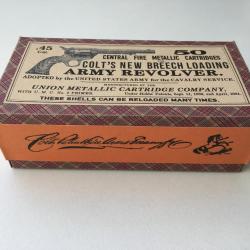 Boite DECO 45 Long Colt munitions.45 Cal Colt's new Breech loading Army Revolver Antique Old West