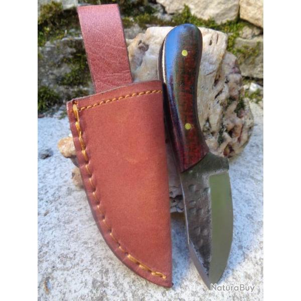 Couteau de Chasse Skinner Lame Acier Carbone 1055 Manche Micarta Etui Cuir PA203423 - Z