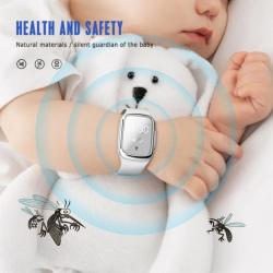 Bracelet LED Ultrasons Anti Moustiques Insectes, Couleur: Blanc avec Heure