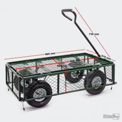 PN-Chariot de jardin à main avec charge max de 300kg et bâche amovible et grilles remorque