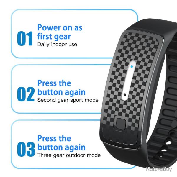 Bracelet Ultrasons Anti Moustiques Insectes, Couleur: Noir