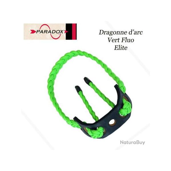 PARADOX Dragonne d'arc tresse avec finition cuir  Vert Fluo Elite