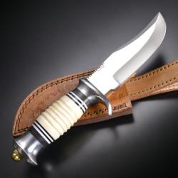 Couteau de Chasse Frost Cutlery Skinner Lame Acier 3Cr13 Manche Os Etui Cuir FBKH220 - 2Z