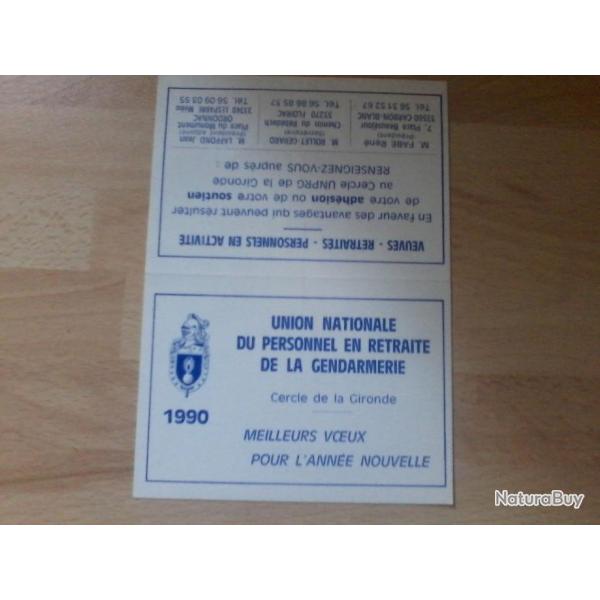 Ancien petit calendrier 1990 de la gendarmerie