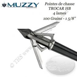 MUZZY Trocar HB Hybride Pointes de chasse à 2 lames fixes et 2 lames mobiles 100 grains