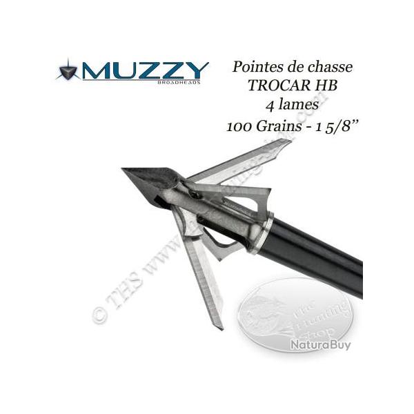 MUZZY Trocar HB Hybride Pointes de chasse  2 lames fixes et 2 lames mobiles 100 grains