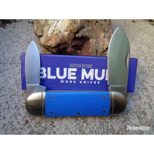 Couteau Bouledogue Sunfish Sunfish Blue 2 Lames Acier440 Manche G10 Rough RIder RR2173
