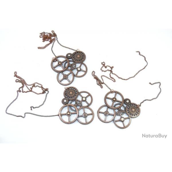 Lot de 3 pendentifs plaques engrenage horloge style STEAMPUNK, dco 1900 Jules Verne industriel