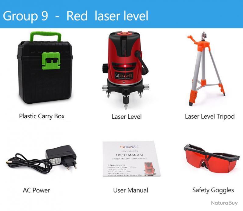 Niveau laser 360° avec étui de rangement - vert - 15-30 m - autonivelant -  mini trépied - télécommande